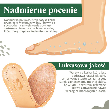 Przeciwpotne wkładki do butów ze skóry naturalnej i korka