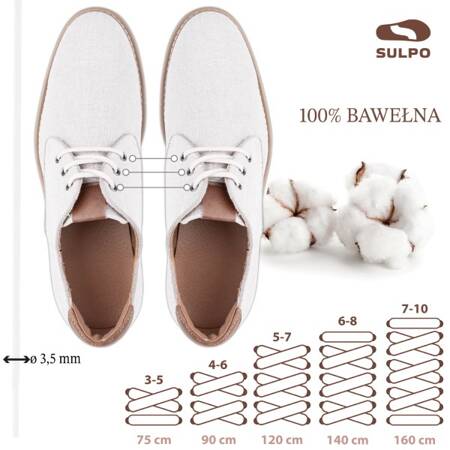 Sznurówki woskowane 100% bawełna do eleganckich butów okrągłe Białe SN_2001